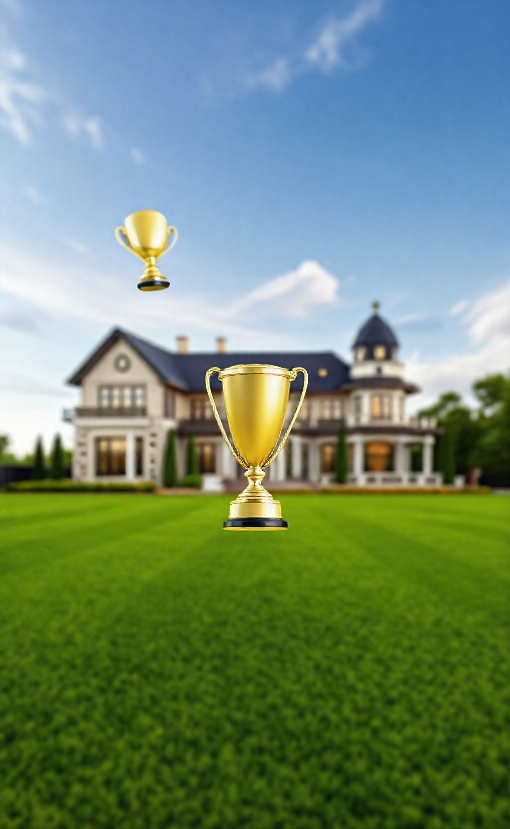Create an portrait wallpaper about a success such as bringing home a trophy, having a luxurious house, having a magnificent house, working hard to be successful, and so on.. Modern and contemporary, any color, and a variety of variations. Include an attractive 3D element that won't bore users.